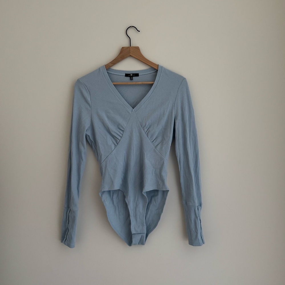 7 For All Mankind Blue Long-Sleeved Bodysuit